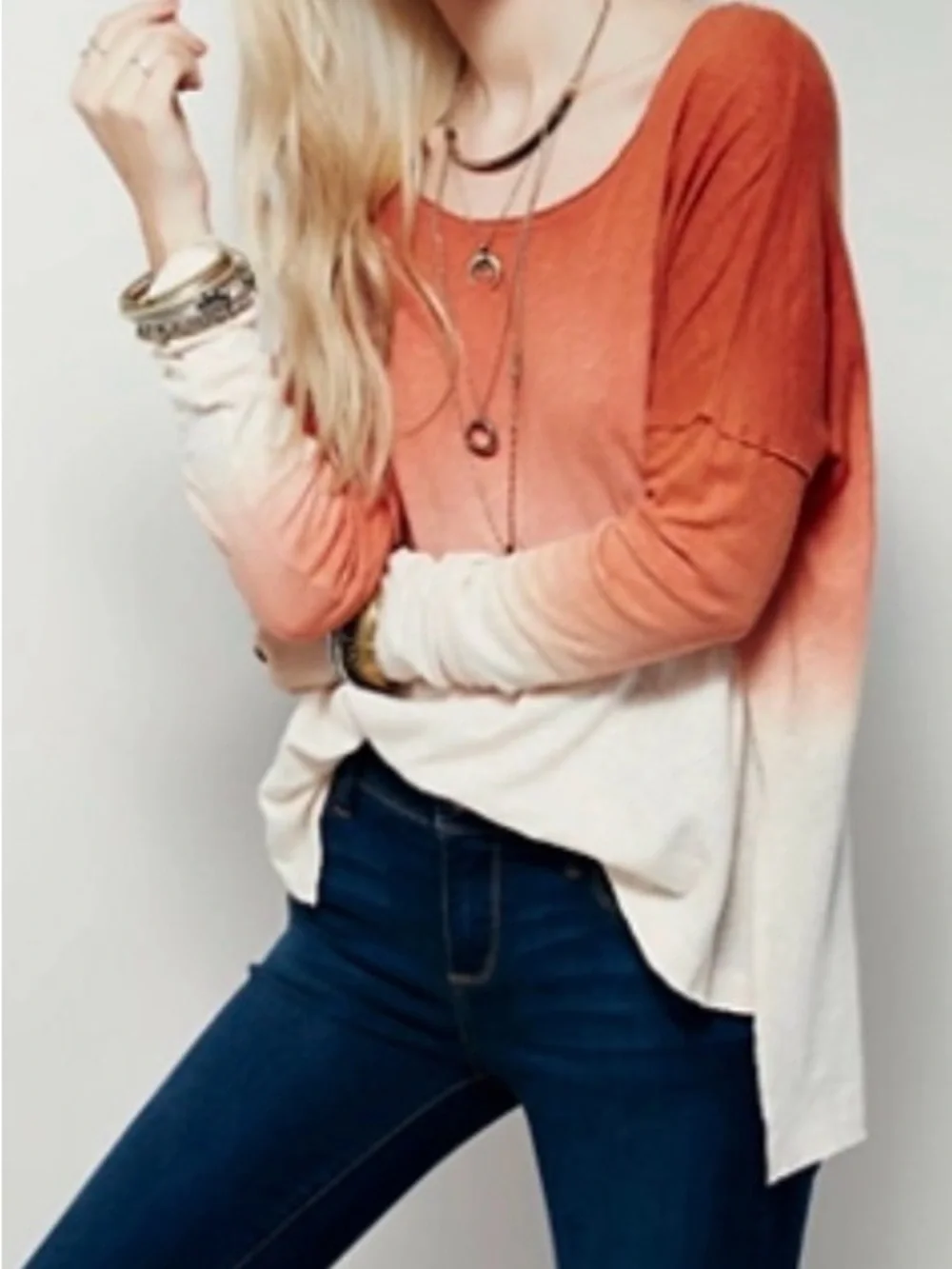 We The Free Starry Night Ombre Long Sleeve Women's Top - Rust to Cream - Size S